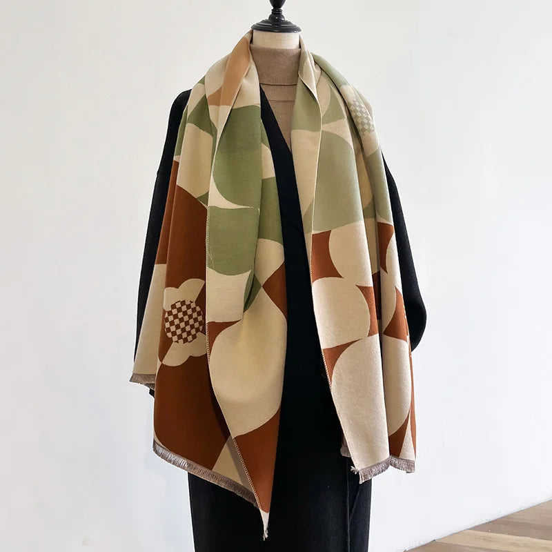 Luxury Brand Two-Sided Jacquard Scarf Imitation Cashmere Soft Warm Fringe Pashmina Shawl Winter Coldproof Windproof Blanket