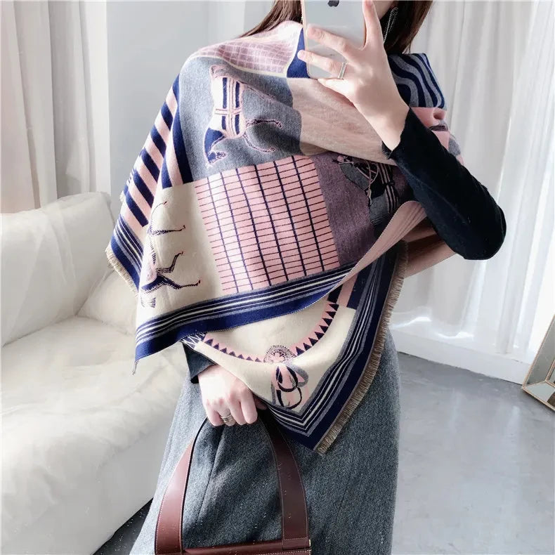 2024 New Luxury Winter Cashmere Scarf Women Design Warm Pashmina Blanket Horse Scarves Female Shawl Wraps Thick Foulard Bufanda