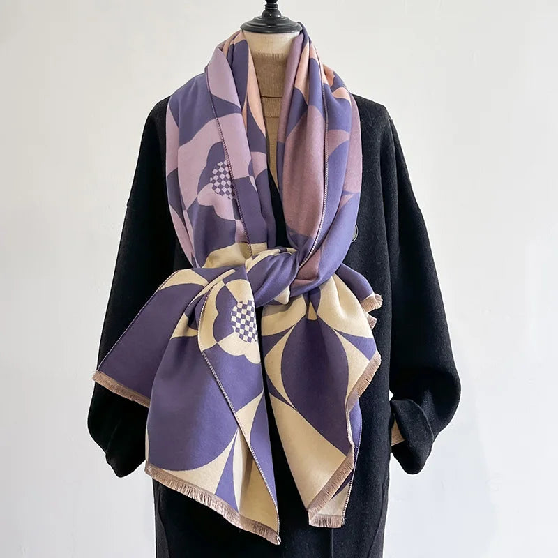 Luxury Brand Two-Sided Jacquard Scarf Imitation Cashmere Soft Warm Fringe Pashmina Shawl Winter Coldproof Windproof Blanket