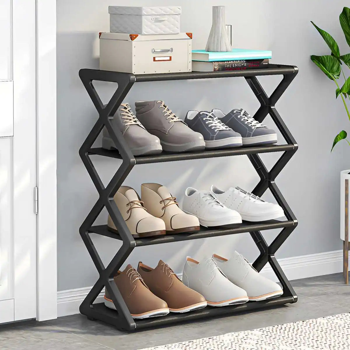 4-Tier X-Frame Shoe Rack