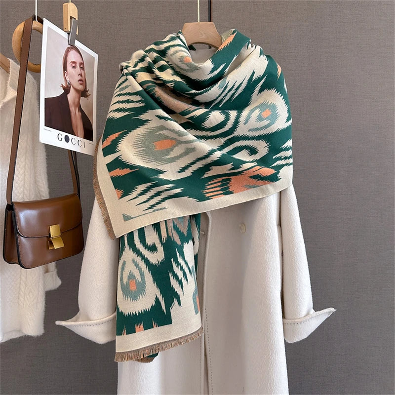 2025 Brand Warm Cashmere Poncho Shawl Scarf Luxury Print Thick Pashmina Winter Blanket Wraps Bufanda Casual Hijab Stoles Echarpe