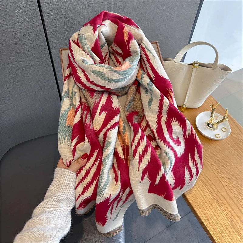 2025 Brand Warm Cashmere Poncho Shawl Scarf Luxury Print Thick Pashmina Winter Blanket Wraps Bufanda Casual Hijab Stoles Echarpe