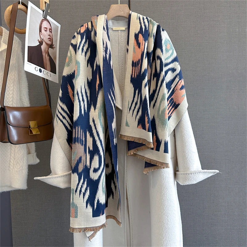 2025 Brand Warm Cashmere Poncho Shawl Scarf Luxury Print Thick Pashmina Winter Blanket Wraps Bufanda Casual Hijab Stoles Echarpe
