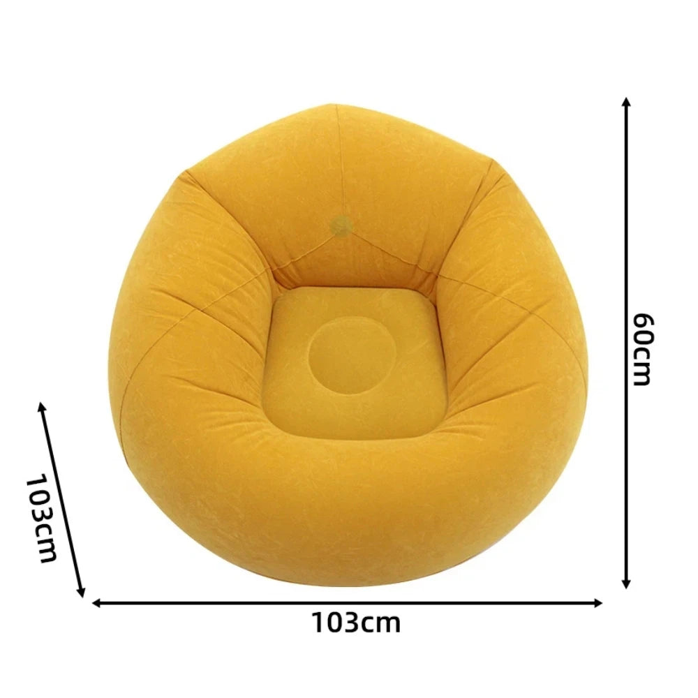 Yellow inflatable lazy sofa with size diagram
