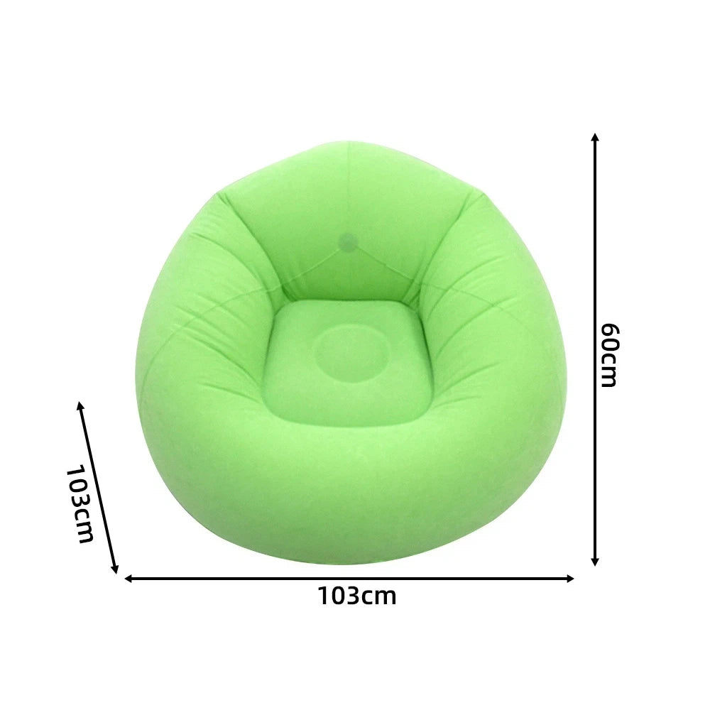 Green inflatable lazy sofa with size diagram