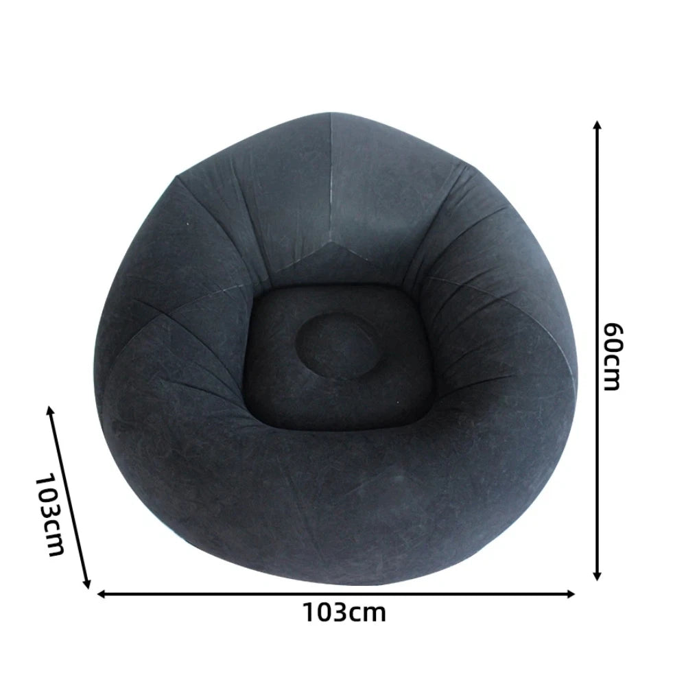 Black inflatable lazy sofa with size diagram
